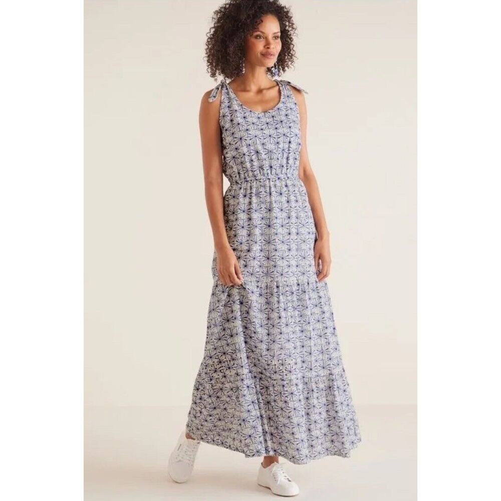 SOFT SURROUNDINGS NWT $160 Kyoto Embroidered Eyelet Tiered Maxi Dress Petite L